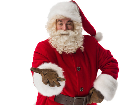 Santa Claus showing open hand to camera. Portrait Isolated on White Backgroundの写真素材