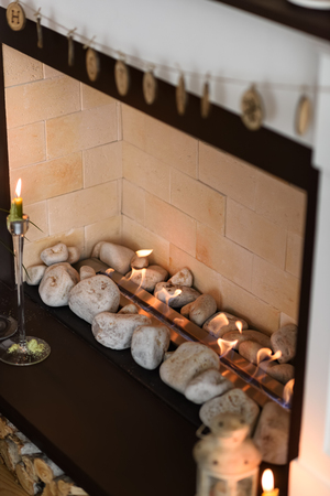 Christmas Interior with Fireplaceの写真素材