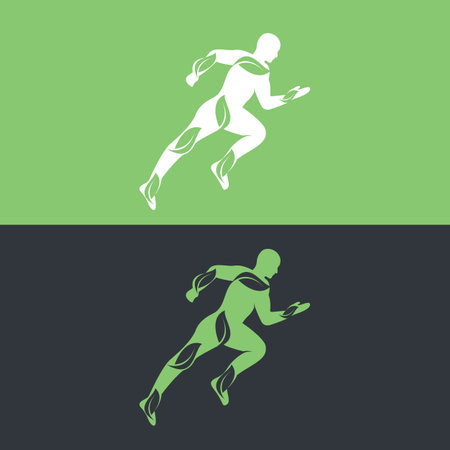 Green leaf runner concept design. Physiotherapy treatment concept vector design.のイラスト素材