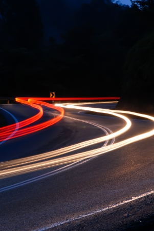 Lights from vehicles head light and tail light creating 'light trail' when captured using slow shutter.の写真素材