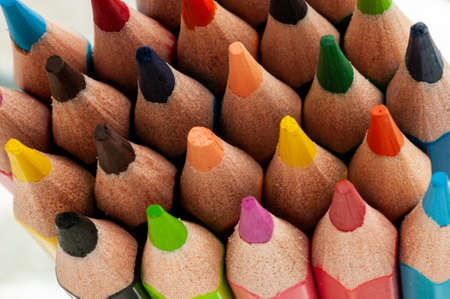 Macro view of a group of colorful pencilsの写真素材