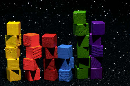 Wooden colored blocks in the outer spaceの写真素材