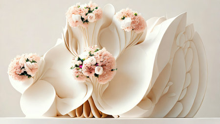 Wedding bouquet of pink flowers on a white background.の写真素材