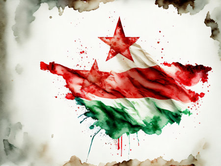 Watercolor painting of a flag of Togo in grunge styleの写真素材