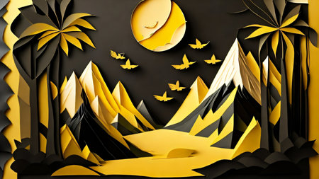 3d illustration of abstract background with paper cut shapes. Paper art and craft style.