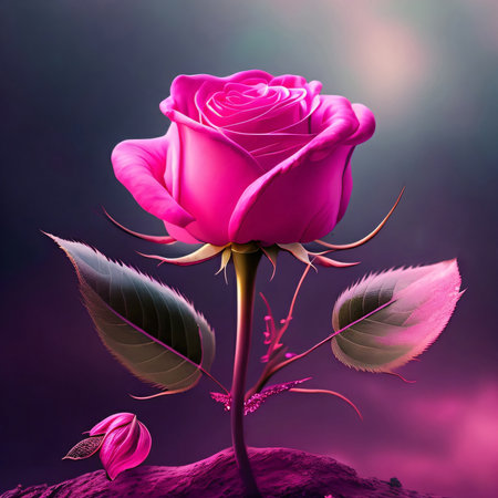 Beautiful pink rose on a black background. 3D illustration.