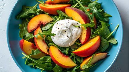 Healthy salad with peaches, arugula and mozzarella cheeseの素材