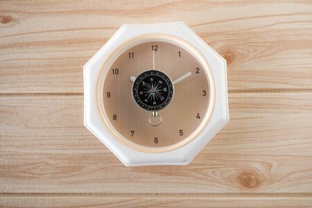 compass on top of analog clock