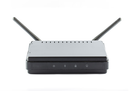 Black Access point router box isolated on white backgroundの写真素材