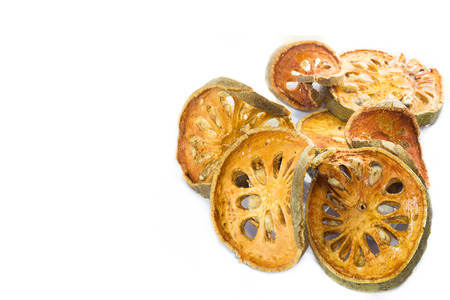 Dry Bael Fruit tea  Aegle marmelos  isolated on white backgroundの写真素材