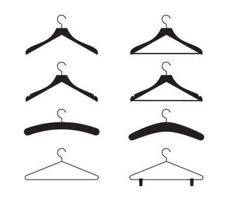 Different types of clothes hanger silhouette. Vector illustration.のイラスト素材