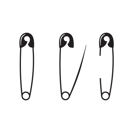 Black safety pin. Open and closed safety pin icon on white background.のイラスト素材