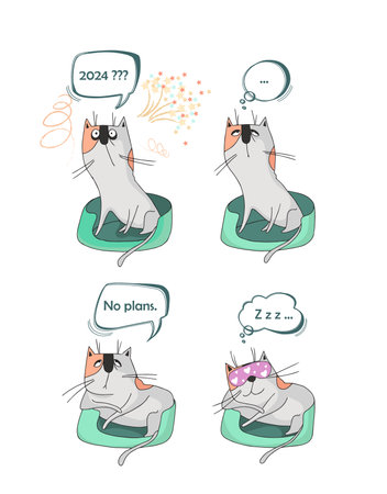 New year greeting card with funny expressive catのイラスト素材