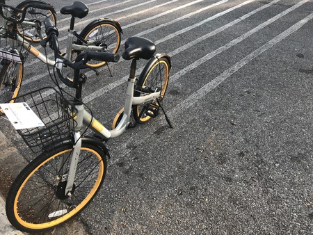Phuket, Thailand â€“ February 1, 2018: rental by mobile application obike brand bicycles...