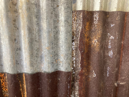 close up shot of old silver and copper galvanized iron in full frame, using for the backgroundの写真素材