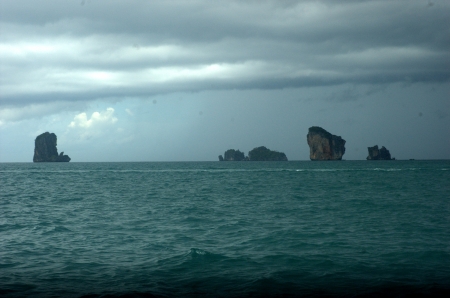 Go with Long-tailed boat in Krabi sea in cloudy day  It have some rain の写真素材