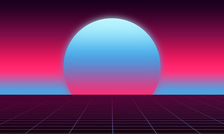 Synthwave and retrowave flyer background, vaporwave 80's landscape, futuristic design, wave music,...