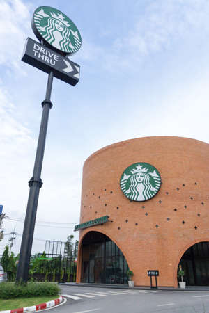 Ayutthaya Province, Thailand - September 25, 2014 : the Starbucks drive thru at 200th store at FastFac Mini Factory one of the fastest growing industrialのeditorial素材