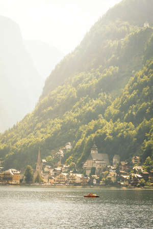 Boating on Lake Hallstattの写真素材