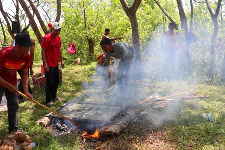 Unidentified Thai people cooking in the forest in Chiang Mai, Thailand.の写真素材