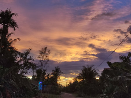 Colorful sky with cloud at sunset in the morningの写真素材