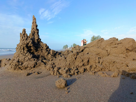 Landscape of beach and sea with blue sky and white clouds.の写真素材