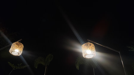 Lantern on the street at night with light from the lamp