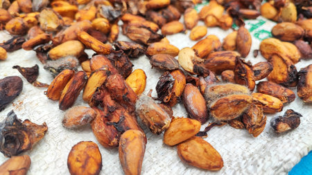 Cocoa beans in the market, closeup of photo.の写真素材