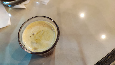 Coffee in a glass cup on the table, stock photoの写真素材