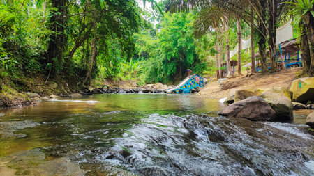 Waterfall in the jungle of Koh Kood, Thailand.の写真素材