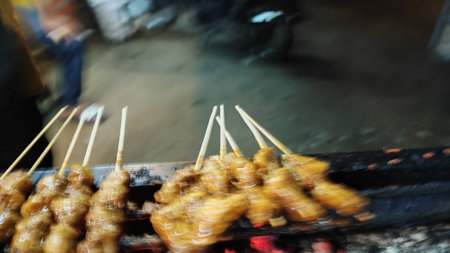 Grilled chicken on the street in Bangkok, Thailand. Selective focus.の写真素材