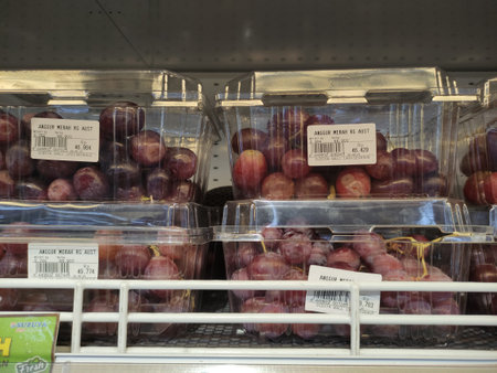 Grapes on display at a grocery store