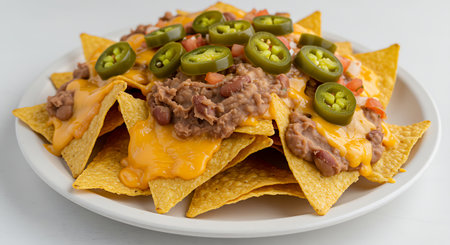 Nachos with meat, cheese and jalapeno peppersの素材