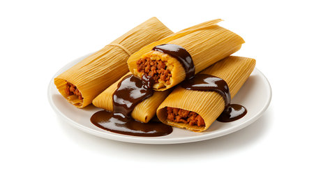 Cannelloni with chocolate sauce on a white background. Isolatedの素材