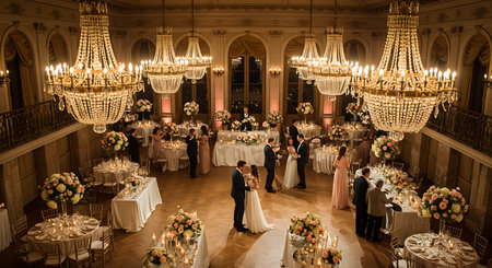 Wedding Ceremony. Bride and Groom at the Banquet Hallの素材