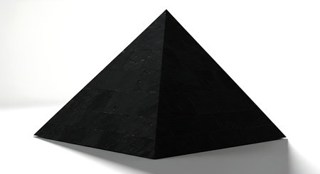 Black pyramid on white background. 3D rendering. Computer digital drawing.の素材
