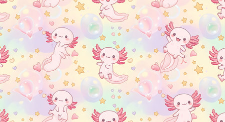 Seamless pattern with cute angels and hearts. Vector illustration.の素材