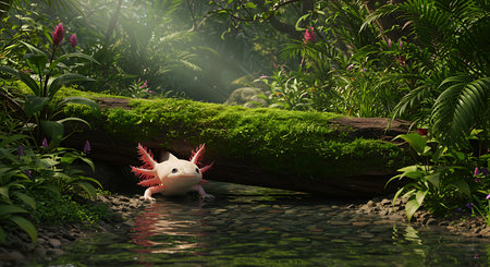 Cute little white fish in the garden. 3d rendering.の素材