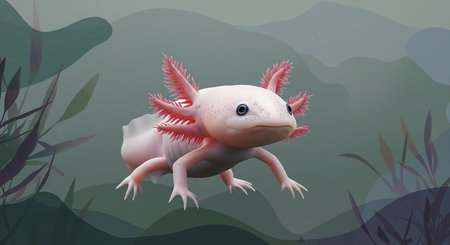 Axolotl on the background of the sea. Vector illustration.の素材