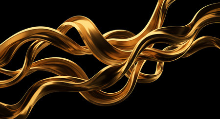 Golden abstract wavy background. 3d rendering, 3d illustration.の素材