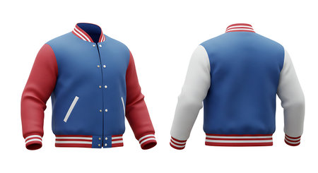Blue and red sport jacket on a white background. 3d renderingの素材