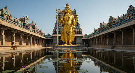 Statue of Lord Ganesha with reflection in the pond.の素材
