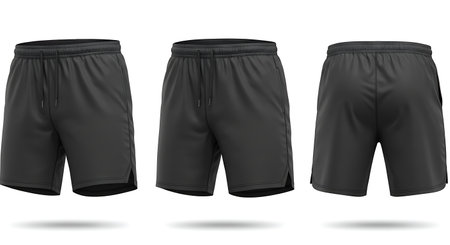 Realistic black sports shorts isolated on white background. Vector illustration.の素材