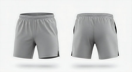 Blank gray sports shorts mockup, template for design presentation.の素材