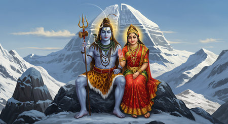 Lord Ganesha and Goddess Durga in the Himalayasの素材