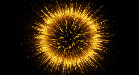 Abstract golden glitter sparkles rays lights bokeh Festive Christmas and New Year background.の素材