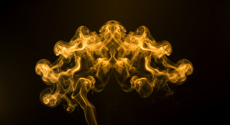 Yellow coloured smoke abstract lighting on a black background for use in designの素材
