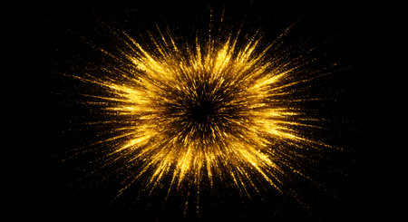 Abstract gold explosion on a black background. Sparkling particle. Space tunnel.の素材