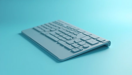 Minimalist Wireless Keyboard on Blue Background Technology, Design, and Productivity Conceptの素材