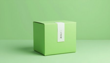 Minimalist Green Product Box Mockup with Asian Calligraphyの素材